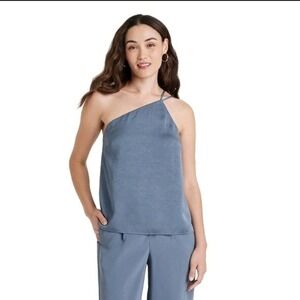 A New Day One Shoulder Strap Tank Top Blue Medium NEW Sleek Versatile Cami